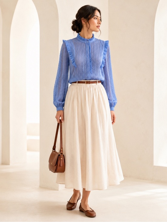 Reiss Tops - Reiss Sheer Silk Blend Ruffle Blouse Cornflower Periwinkle Blue Statement Sz 8